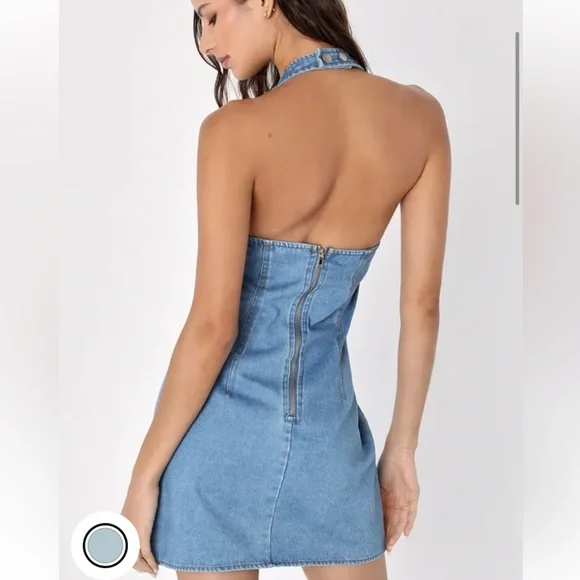 Lulus Summertime Inspiration Medium Wash Denim Halter Dress - Picture 2 of 5